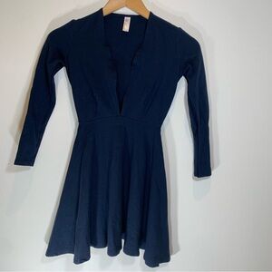 AMERICAN APPAREL deep V neck  skater dress Deep Blue Long Sleeve